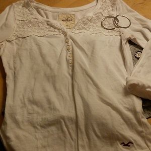 Hollister White Lace Shoulder Top XS